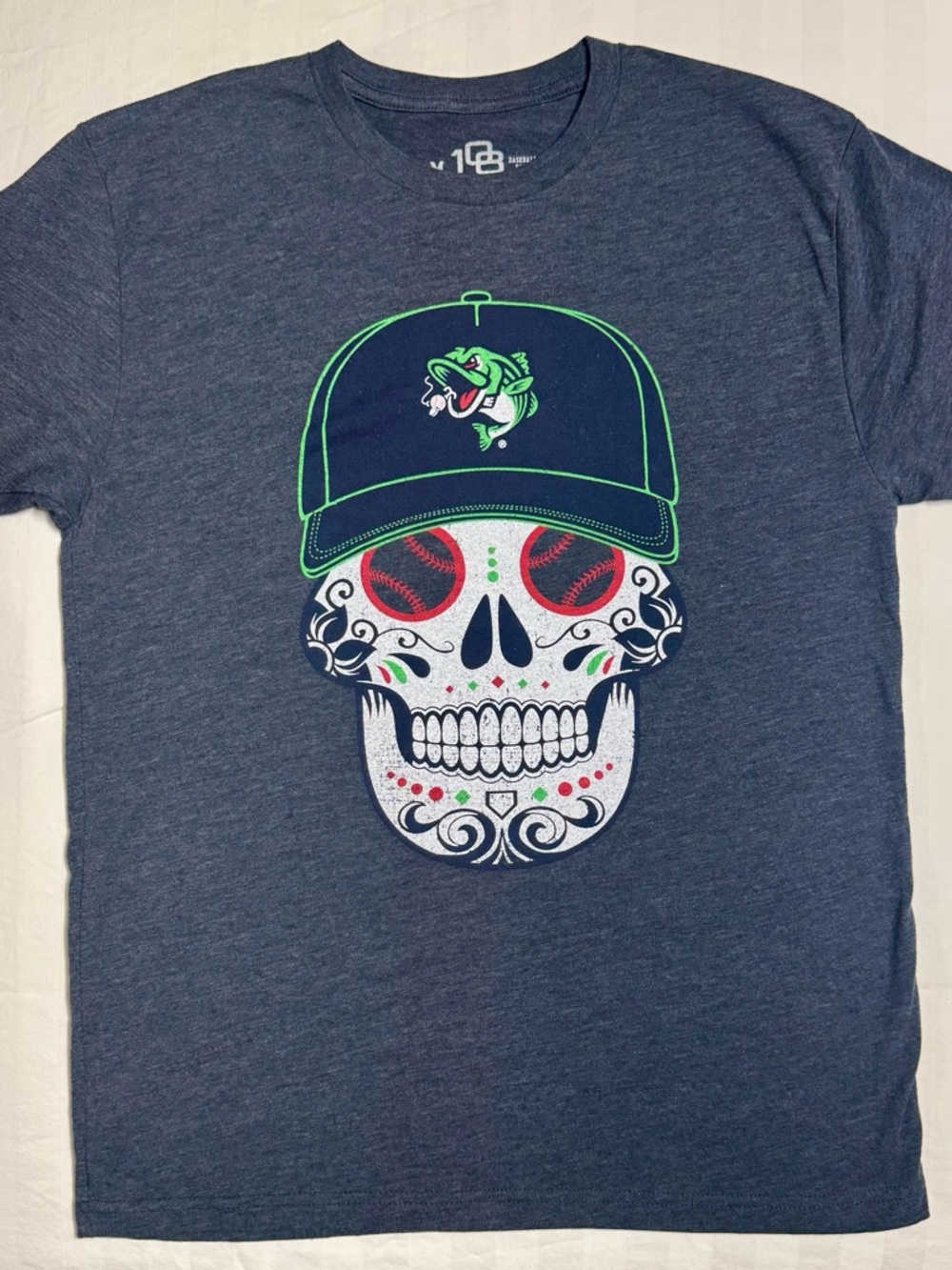 108 Stitches Skull Baseball Graphic Tee Medium Blue T Shirt